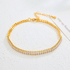 Прозрачный Вечные латунные прямоугольные теннисные браслеты с кубическим цирконием для женщин, элегантная повседневная одежда, реальный 18 k позолоченный, прозрачные, 8-5/8 дюйм (220 мм)