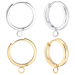 Золотой & Серебряный 16 шт. 2 цвета 201 фурнитура для сережек-колец из нержавеющей стали, с вертикальной петлей, с 316 хирургическими серьгами из нержавеющей стали, кольцо, золотой и серебряный, 18x3 мм, отверстие : 2.7 мм, штифты : 1 мм, 8 шт / цвет