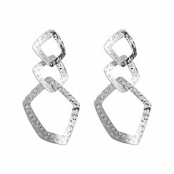 Stainless Steel Color Alloy Stud Dangle Earrings for Women, Rhombus, Stainless Steel Color, 92x46mm