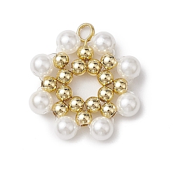 Белый Подвески из ракушечного жемчуга, подвески-снежинки с золотистыми латунными бусинами, белые, 20x18x4 мм, отверстие : 2.5 мм