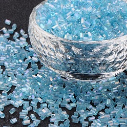 Sky Blue 11/0 Two Cut Glass Seed Beads, Hexagon, Trans.Colours Rainbow, Sky Blue, Size: about 2.2mm in diameter, about 37500pcs/Pound