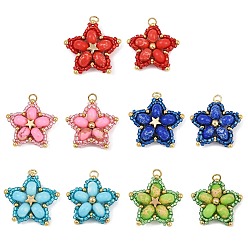 (52) Непрозрачная лаванда Подвески из стеклянного бисера ручной работы и синтетических окрашенных бусин императорской яшмы, звезда, с 304 петлей из нержавеющей стали с открытыми кольцами, разноцветные, 27x28.5x8.5 мм, отверстие : 3 мм