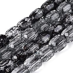 Black Transparent Crackle Glass Beads Strands, Column, Faceted, Black, 8~8.5x7~8mm, Hole: 1~1.2mm, about 40~43pcs/strand, 13.78~14.57 inch(35~37cm)