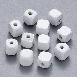 Белый Бусины из натурального клена, окрашенные распылением, кубические, белые, 9~11x8~10x9~10x3~4 мм, около 1000 шт / 500 г