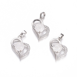 Хрусталь Природного кварца хрустальных подвесок, с латунными находками платинового тона и хрустальным стразами, сердце, 29x21.5x9 мм, отверстие : 7x3.5 мм