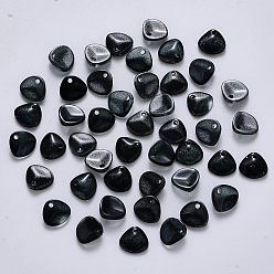 Black Transparent Spray Painted Glass Charms, with Glitter Powder, Petaline, Black, 7x8x2.5mm, Hole: 1mm