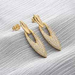 Teardrop Серьги-гвоздики из латуни с прозрачным кубическим цирконием, реальный 18 k позолоченный, слеза, 34x8.5 мм