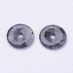 Labradorite Natural Larvikite Pendants, Donut/Pi Disc, Donut Width: 11~12mm, 28~30x5~6mm, Hole: 6mm