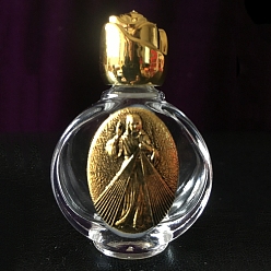 Antique Golden Glass Holy Water Bottle with Zinc Alloy Cap, Religion Portable Refillable Container, Antique Golden, 6.7x4.4cm