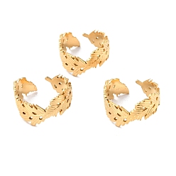 Золотой Ионное покрытие (ip) 304 перстни из нержавеющей стали, манжеты кольца, долговечный, лист, золотые, размер США 7 1/4 (17.5 мм), 8~9 мм