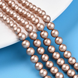 Персиковый Слойка Выпечка из окрашенного перламутрового стекла жемчужные бусинки, круглые, розовые, 6 мм, отверстие : 0.8 мм, около 69~70 шт / нитка, 15.75~15.94 дюйм (40~40.5 см)
