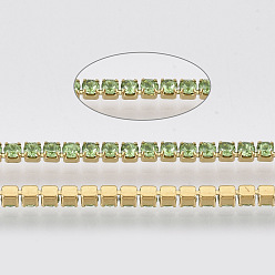 Перидот 304 цепочки из страз из нержавеющей стали, с катушкой, горный хрусталь чашка цепи, золотые, перидот, 2x2x2 мм, около 32.8 футов (10 м) / рулон