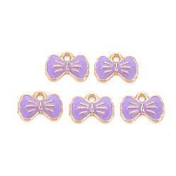 Лиловый Подвески из эмали и сплава, без кадмия и без свинца, золотой свет, бантом, сирень, 8.5x12x2 мм, отверстие : 1.5 мм