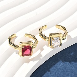 (52) Непрозрачная лаванда Латунная манжета с открытыми кольцами из кубического циркония/стекла, прямоугольные, без кадмия и без свинца, долговечный, стойки покрытие, реальный 18 k позолоченный, разноцветные, 11.5 мм, размер США 7 1/4 (17.5 мм)