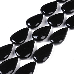 Natural Gemstone Natural Black Gemstone Beads Strands, Teardrop, 31~34.5x18~23x8~9mm, Hole: 1.4mm, about 12pcs/strand, 15.16''(38.5cm)