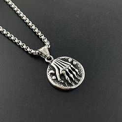 Нержавеющая Сталь Цвет 304 кулон в виде плоской круглой руки скелета из нержавеющей стали, модные мужские ожерелья в стиле панк, цвет нержавеющей стали