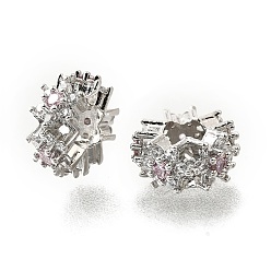 Бледно-Розовый Цветок латуни микро проложить кубического циркония европейские шарики, бусины с большим отверстием, долговечный, без кадмия и без свинца, стойки покрытие, платина, розовый жемчуг, 12x5.5 мм, отверстие : 4.5 мм