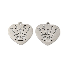Сердце 201 подвески из нержавеющей стали, лазерная резка, Сердце с глаз, 19x15x1 мм, отверстие : 1.4 мм