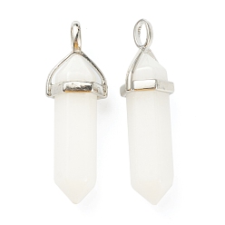 White Jade Natural White Jade Pendants, with Platinum Tone Brass Findings, Bullet, 39.5x12x11.5mm, Hole: 4.5x2.8mm