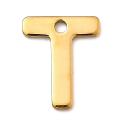 Letter T 304 прелести нержавеющей стали, письмо амулеты, ионное покрытие (ip), реальный 18 k позолоченный, Письмо T, 11x9x0.8 мм, отверстие : 1.2 мм