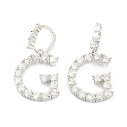 Letter G Латунные микропаве прозрачные подвески с фианитом, буквы, letter.g, 19~22.5x10.5~20x2.5 мм, отверстие : 9.5x6 мм