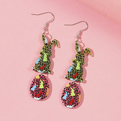 Разноцветный Пасхальные акриловые серьги-подвески, кролик с яйцом, платина, красочный, 84x18 мм