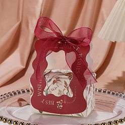 Красный Свадебное платье в европейском стиле, бумажные подарочные коробки для конфет с лентой, складные ящики для хранения на свадьбу, прямоугольные, красные, 6.5x6.2x10 см
