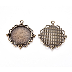 Античная Бронза Тибетском стиле настройки сплав цинка кулон кабошон, плоско-круглые, без кадмия, без никеля и без свинца, античная бронза, лоток : 30 мм, 48x43x3 мм, отверстие : 3 мм