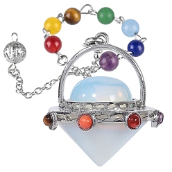 Опал Инопланетный космический корабль форма опалит заостренные маятники для биолокации, с 7 бусинами из чакрального камня, для лозоходства и гадания, 220 мм