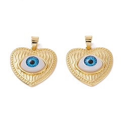 Dodger Blue Brass Pendants, with Resin Cabochons, Long-Lasting Plated, Heart with Evil Eye, Real 18K Gold Plated, Dodger Blue, 25x25x7mm, Hole: 5x3.5mm