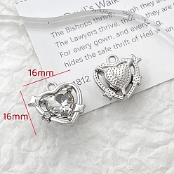 Сердце Подвески из прозрачного стекла, подвески из платинового сплава, сердце, 16x16 мм