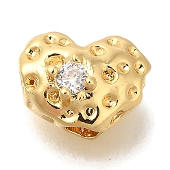 Настоящее золото 18K Латунные микро проложить кубического циркония бусы, без кадмия, без никеля и без свинца, сердце, реальный 18 k позолоченный, 6.5x8.5x5.5 мм, отверстие : 1.8 мм