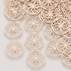 Розовое Золото Соединители латунные звенья, гравированные металлические украшения, долговечный, без кадмия, без никеля и без свинца, Цветок жизни, розовое золото , 13x0.3 мм, отверстие : 1.2 мм