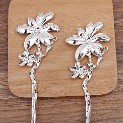 Argent Accessoires de bâton de cheveux en alliage, fleur, argenterie, 172x42mm