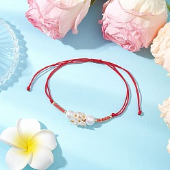 Красный Регулируемые браслеты из нейлонового шнура с плетеными бусинами, браслеты из акриловых бусин-цветов для женщин, со стеклянными бисеринами, красные, внутренний диаметр: 2-3/8~3-3/8 дюйм (6~8.5 см)