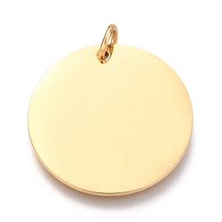 Золотой Ионное покрытие (ip) 304 брелоки из нержавеющей стали, зеркальная полировка, с прыжковых колец, штамповка заготовок тегов, плоско-круглые, золотые, 25x1 мм, отверстие : 3.5 мм