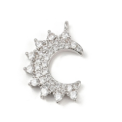 Платина Латунные микро проложить кубического циркония подвески, луна, долговечный, без кадмия и без свинца, стойки покрытие, платина, 23.5x15.5x3.5 мм, отверстие : 1.5 мм
