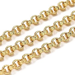 Настоящее золото 18K Латунные текстурированные цепи роло, стойки покрытие, без кадмия и без свинца, долговечный, несварные, с катушкой, реальный 18 k позолоченный, 5x2 мм