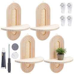 BurlyWood 4 Sets Oval Wooden Wall-Mounted Storage Rack, BurlyWood, 373x160x14.5mm