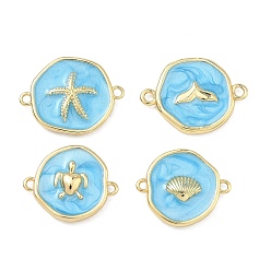 Mixed Shapes Подвески-коннекторы из латуни с эмалью в морском стиле, без свинца и без кадмия, долговечный, стойки покрытие, реальный 18 k позолоченный, голубой, разнообразные, 13.5~14x16~18x2~3.5 мм, отверстие : 1.2~1.4 мм