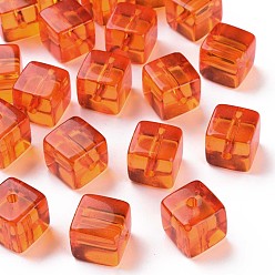 Оранжево-Красный Прозрачные акриловые бусины, квадратный, оранжево-красный, 16.5x16x16 мм, отверстие : 3 мм, Около 116 шт / 500 г