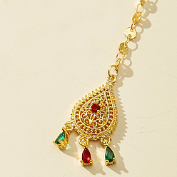 Золотой Медные заколки для волос индийские цепочки на лоб, слеза, свадебное украшение для головы из кубического циркония, золотые, 127x15 мм