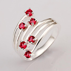 Темно-Красный Простой моды стиль латуни полые кубического циркония кольца, платина, темно-красный, размер 8, 18мм