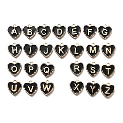 Черный Подвески из эмали и сплава, золотые, сердце с подвеской в виде буквы az, чёрные, 15.5x14.5x2 мм, отверстие : 2 мм, 26 шт / комплект