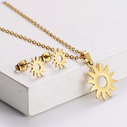Солнце 201 комплект из ожерелья с подвеской из нержавеющей стали и сережек-гвоздиков, золотые, солнце, 450 мм
