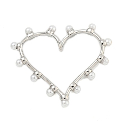 Платина Стойки обшивки латунные подвески, со стеклянным жемчугом, без кадмия и без свинца, долговечный, сердце, платина, 31.5x38x6 мм