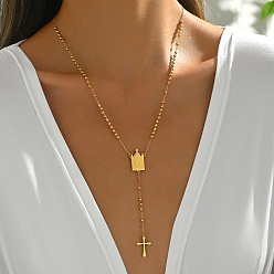 Building Винтажные 201 четки из нержавеющей стали, vrigin corss tassel y-образные панк хип-хоп ожерелья для женщин, золотые, здание, 21.06 дюйм (53.5 см)