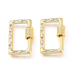 Clear Brass Micro Pave Cubic Zirconia Screw Carabiner Lock Charms, for Necklaces Making, Rectangle, Golden, Clear, 22.5x14.5x5mm