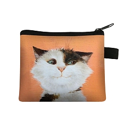Orange Cute Cat Polyester Zipper Wallets, Rectangle Coin Purses, Change Purse for Women & Girls, Orange, 11x13.5cm