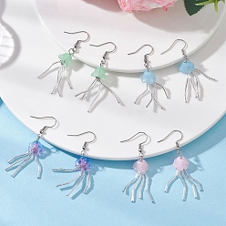 (52) Непрозрачная лаванда Серьги-подвески из нержавеющей стали и стекла в виде медузы, платина, разноцветные, 304 мм